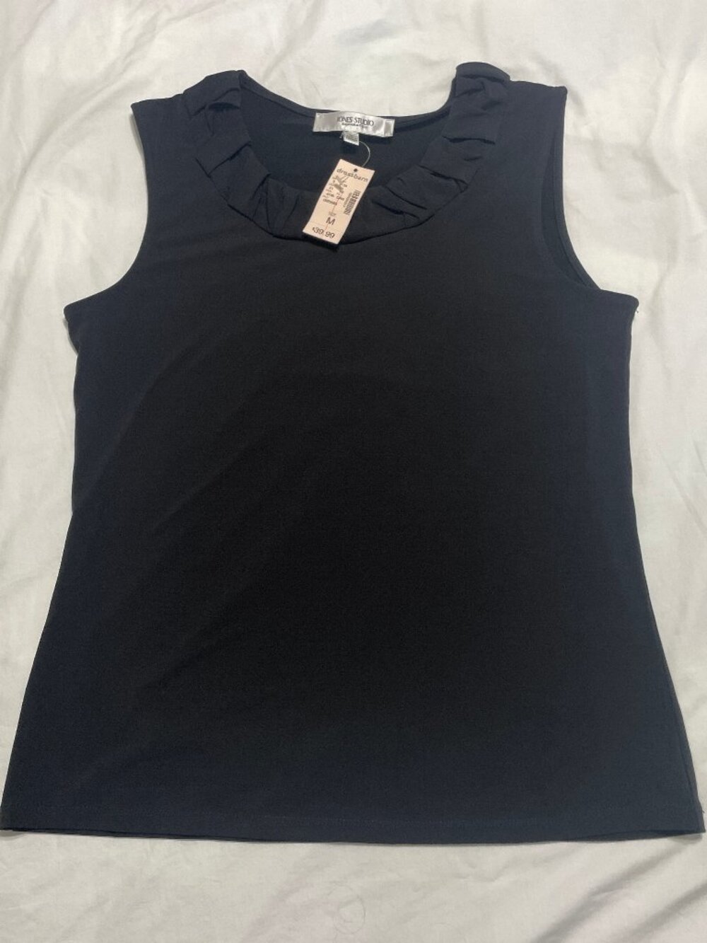 NWT Jones Studio Seperates Black Sleeveless Ruffle Neck Top Blouse Womens Sz M